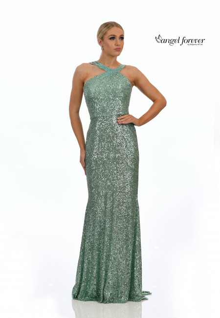Angel Forever Mint Sequin Fitted Evening Dress